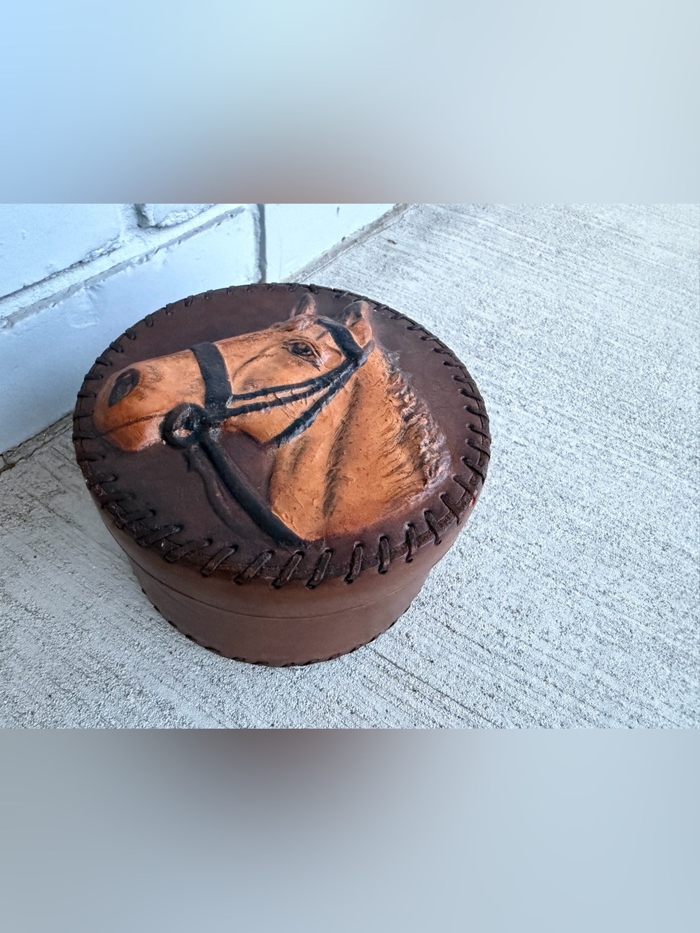 Vintage Handcrafted Leather Horse Trinket Box Made in Poland